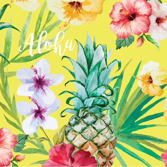 Pineapple Flowers - 16 oz Flask
